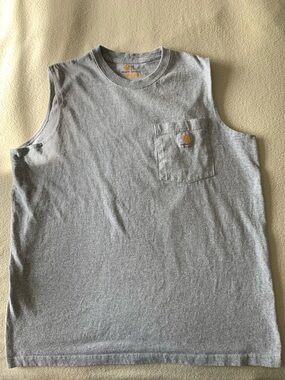 Carhartt Men’s Sleeveless Pocket Tank — Light Gray with Small Gold Logo